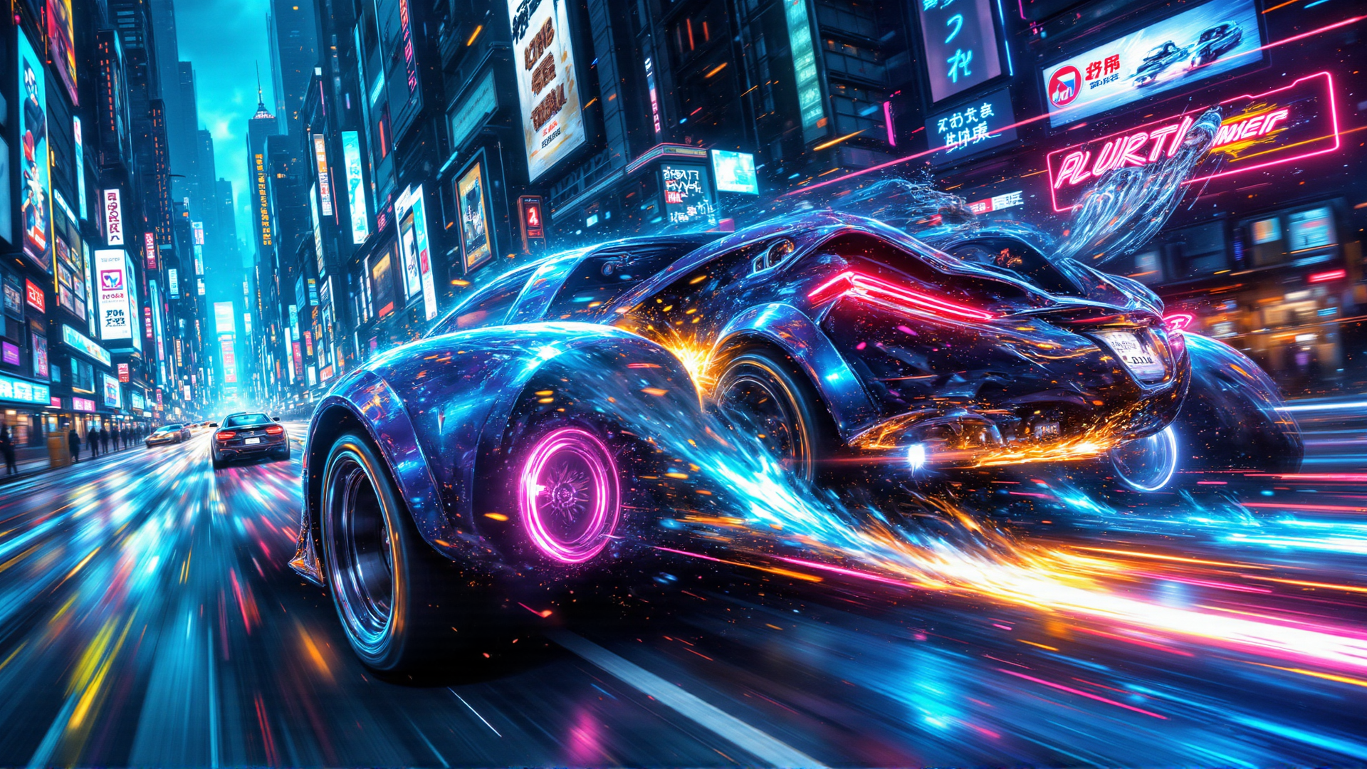 AI generated wallpaper featuring car, city