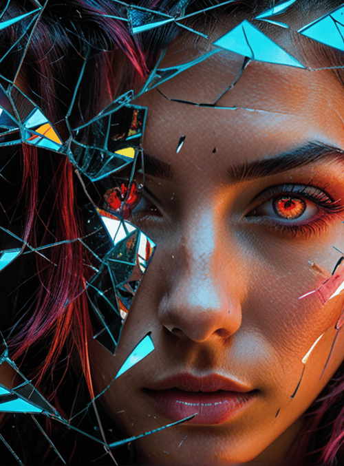 woman, neon, glass, hair