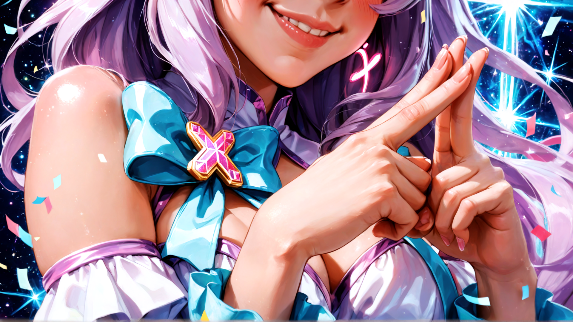 AI generated wallpaper featuring anime girl, celebration, confetti, bow