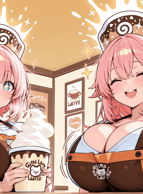 girls, coffee, cafe, apron, cup, cat