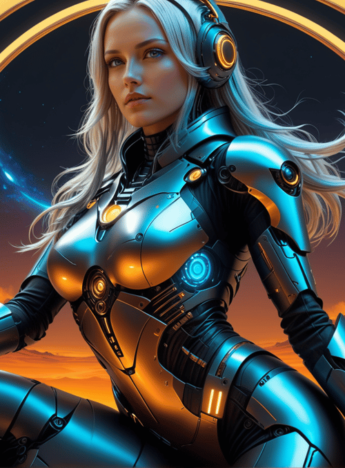 cyborg, woman, spacesuit, helmet, armor