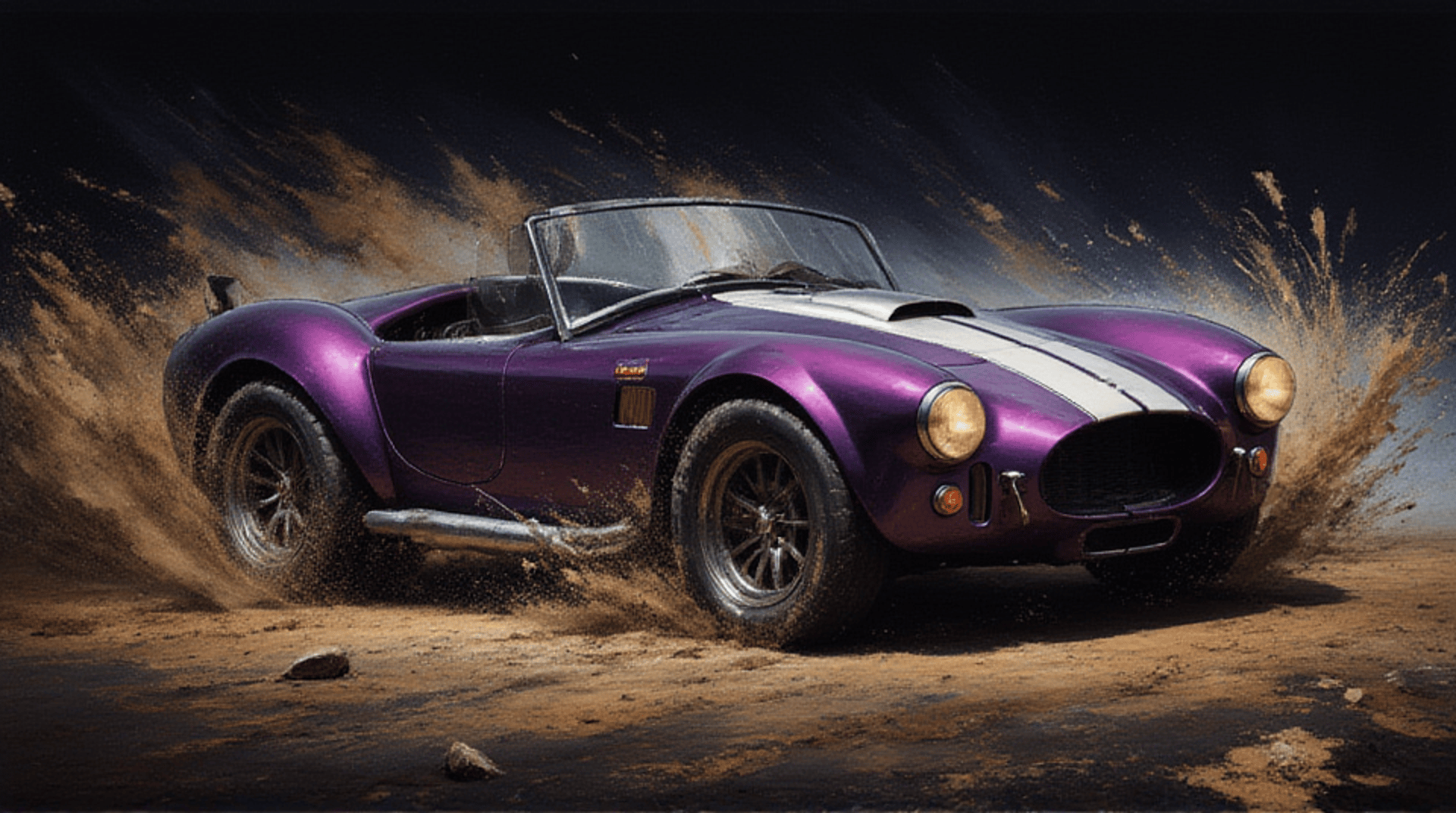 AI generated wallpaper featuring car, convertible, sports car, vintage car, dirt, dust, rocks