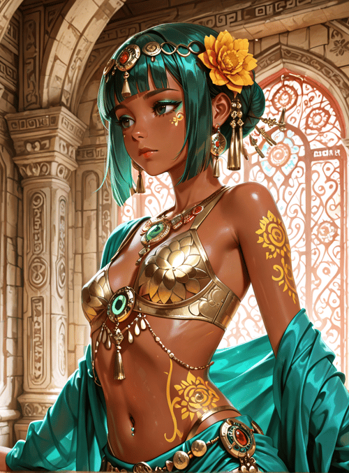 woman, ancient, woman, goddess, princess, jewelry, candle, plant, temple, scepter