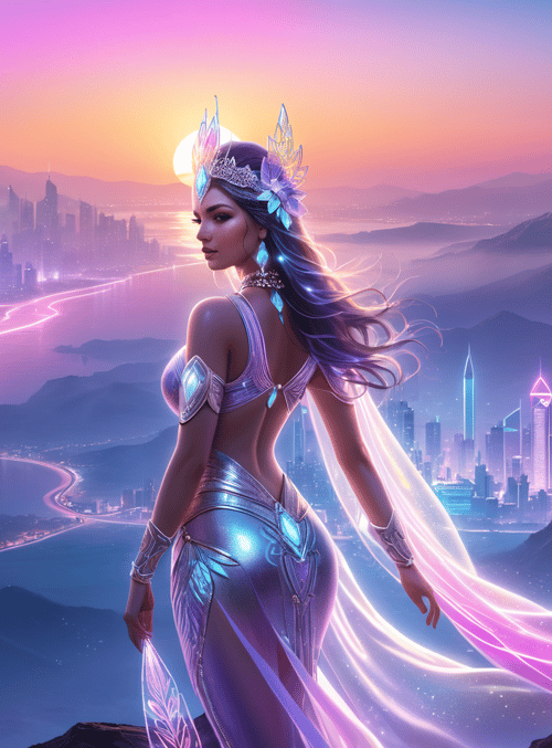 woman, cityscape, futuristic
