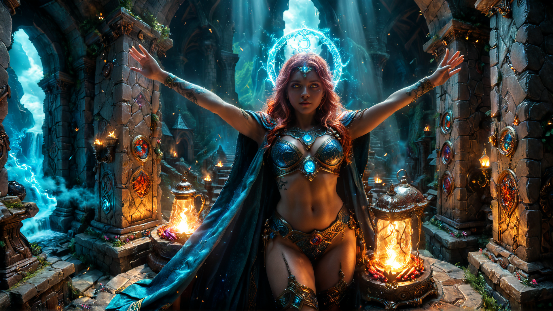 AI generated wallpaper featuring goddess, elf, mage