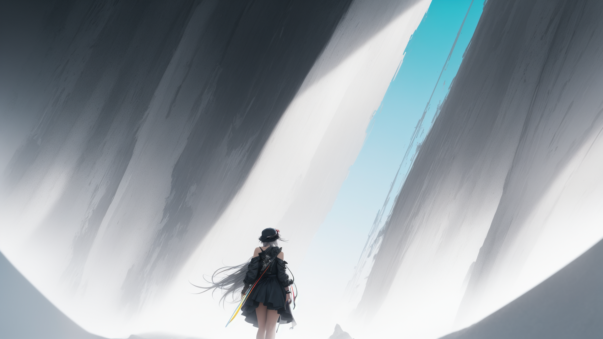AI generated wallpaper featuring girl, sword, cape