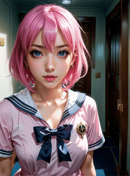 girl, school uniform, corridor