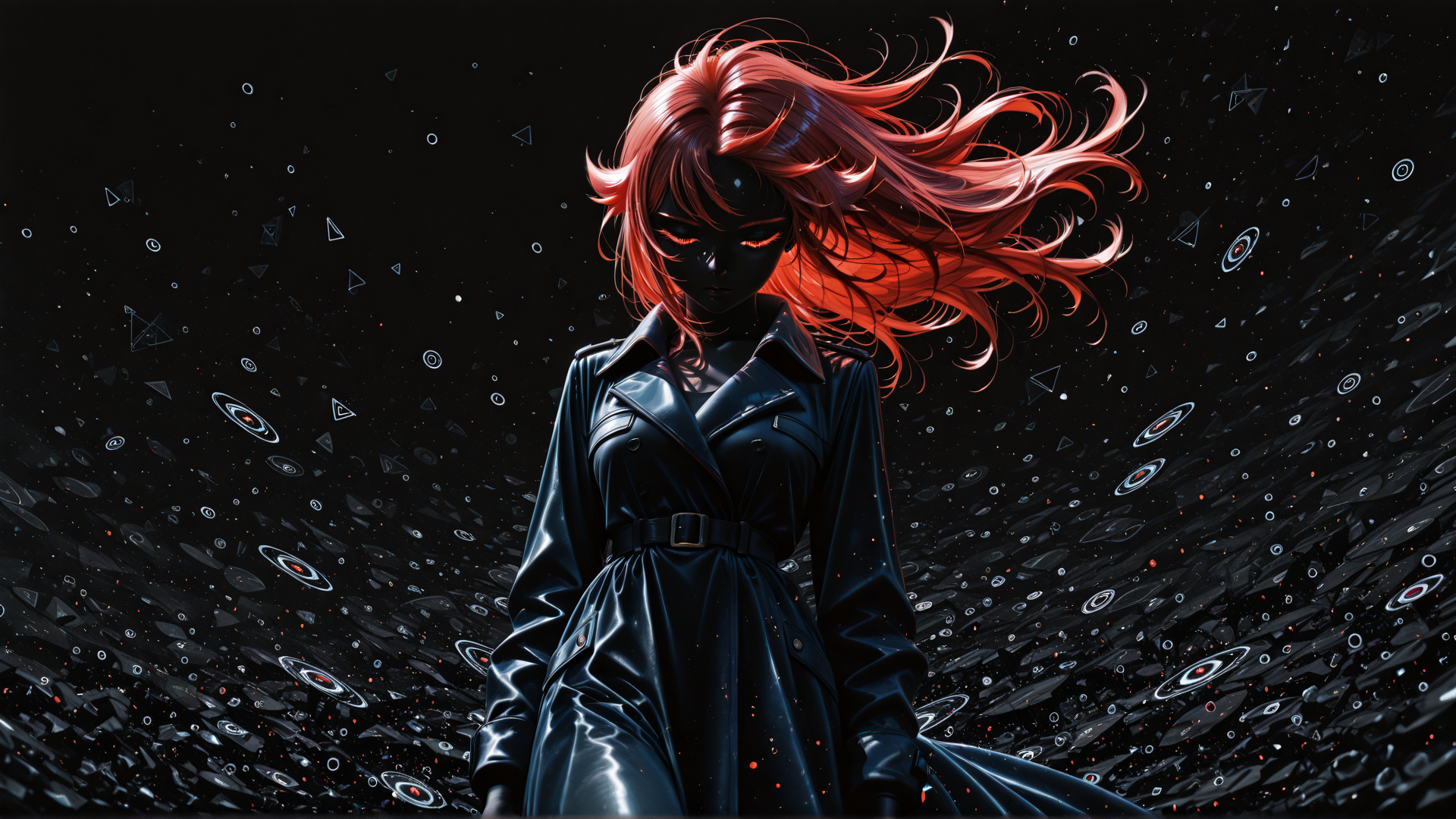 AI generated wallpaper featuring woman, galaxy, red hair