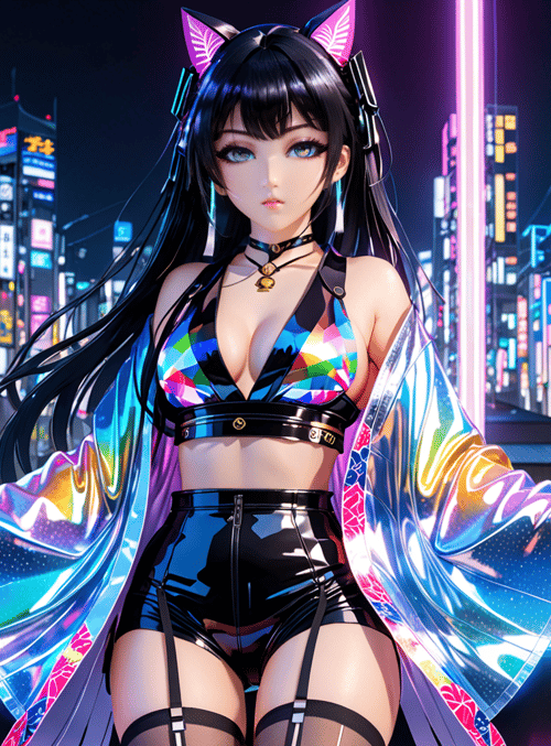 anime girl, cyberpunk, neon