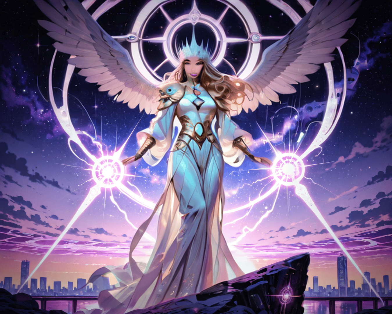 AI generated wallpaper featuring goddess, angel, owl