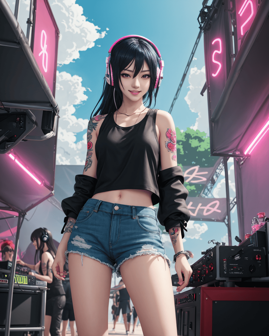 AI generated wallpaper featuring girl, musician, dj