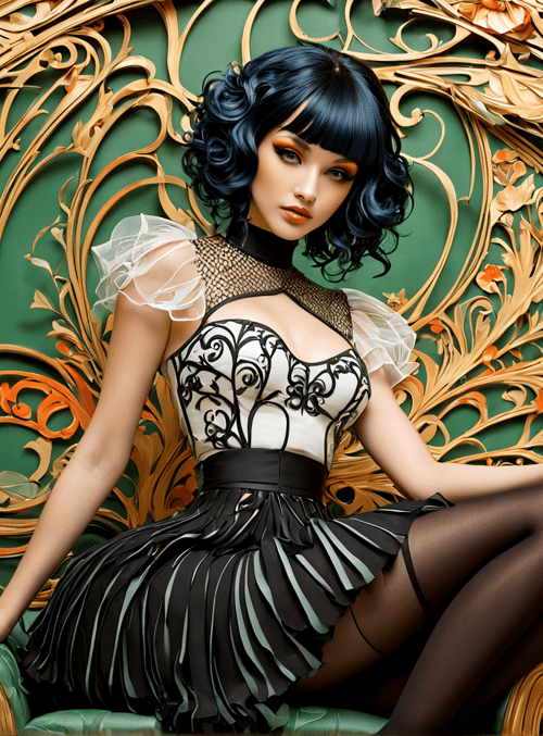 woman, dress, chair, flowers, ornament