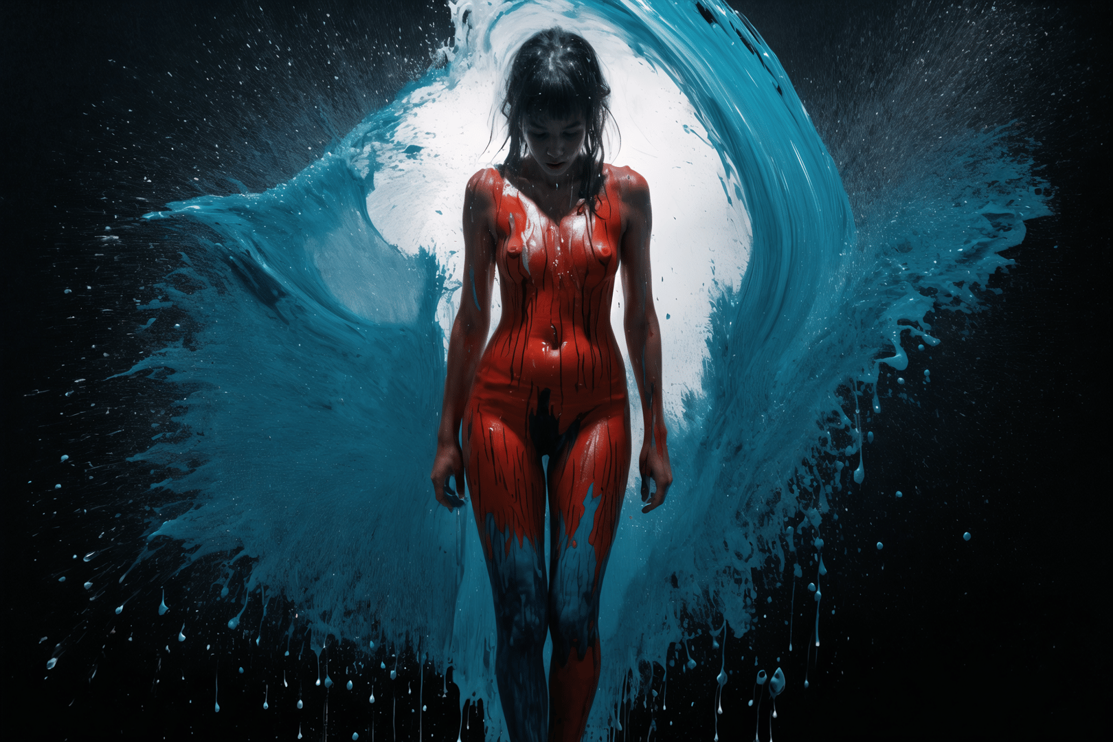 AI generated wallpaper featuring woman, wave, paint