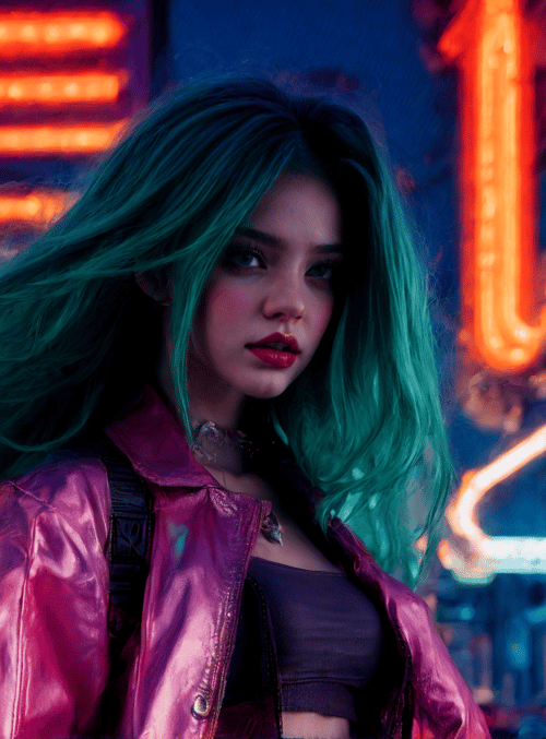 woman, neon, street