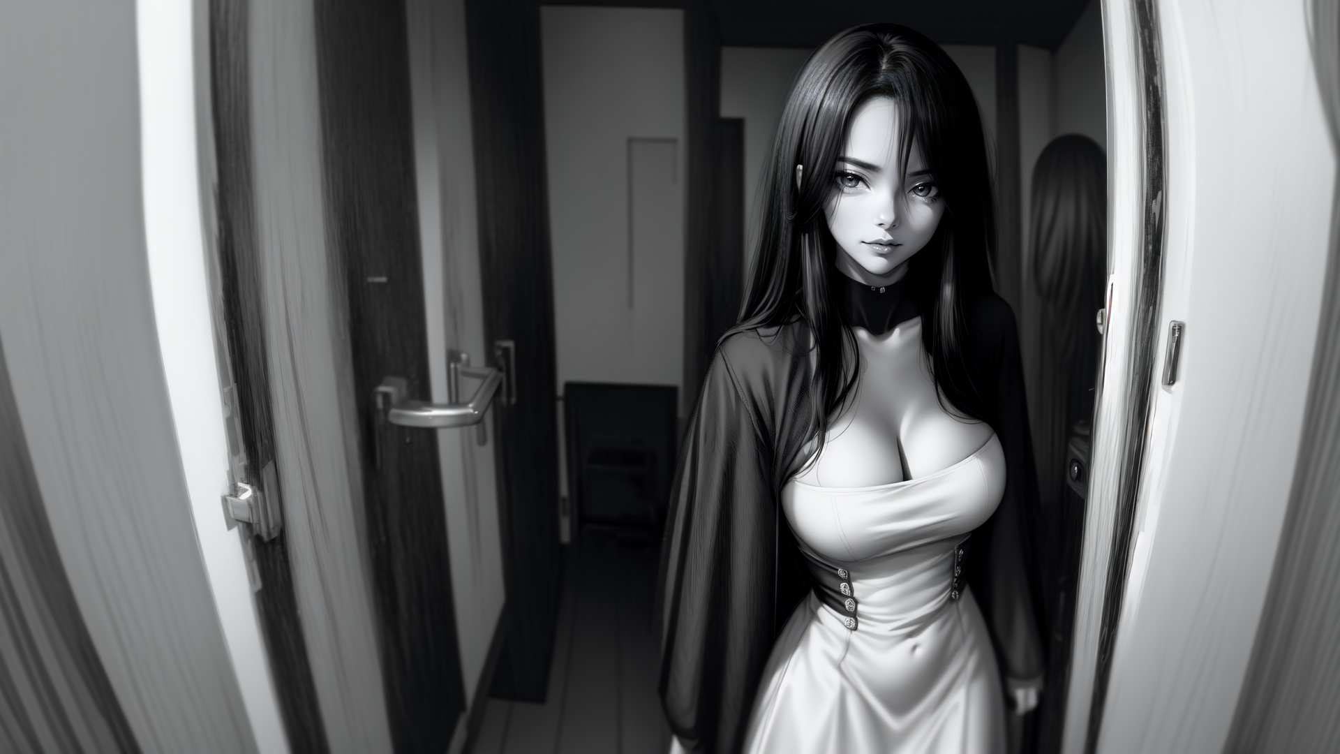 AI generated wallpaper featuring woman, corridor