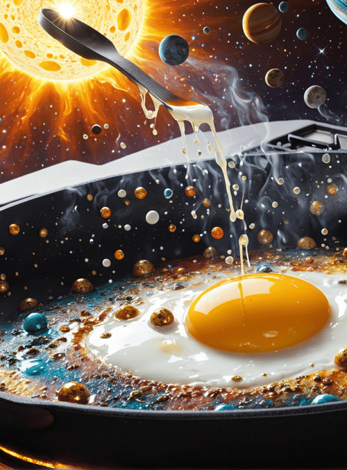 egg, pan, universe