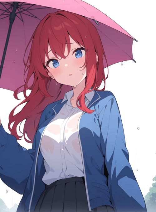 girl, umbrella, train