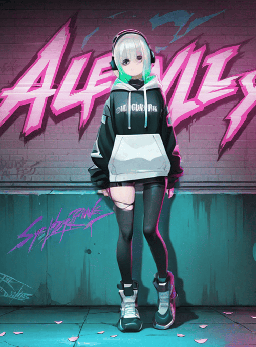 anime girl, graffiti, street