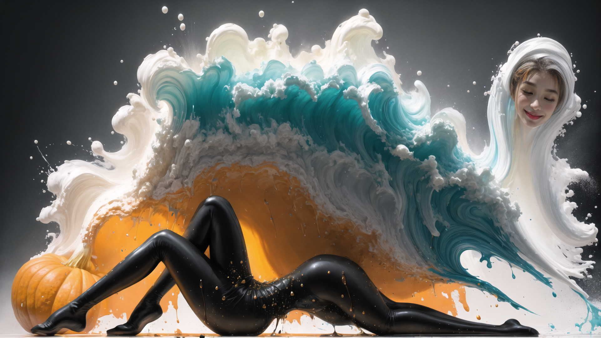 AI generated wallpaper featuring wave, pumpkin, figure