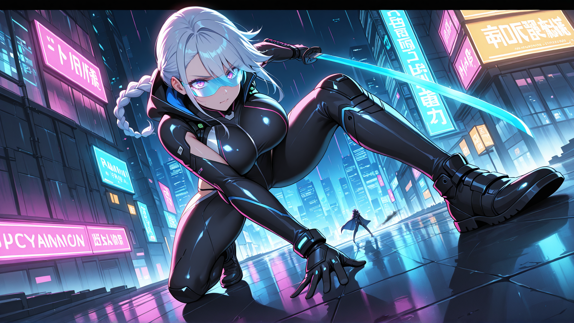 AI generated wallpaper featuring cyberpunk, anime, character