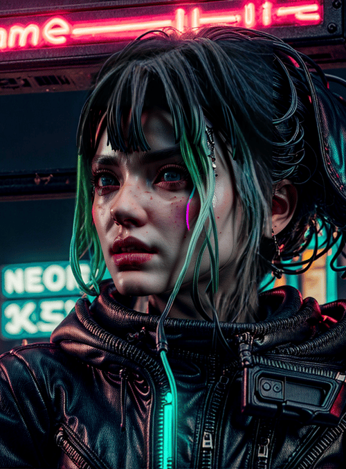 woman, neon, cyberpunk