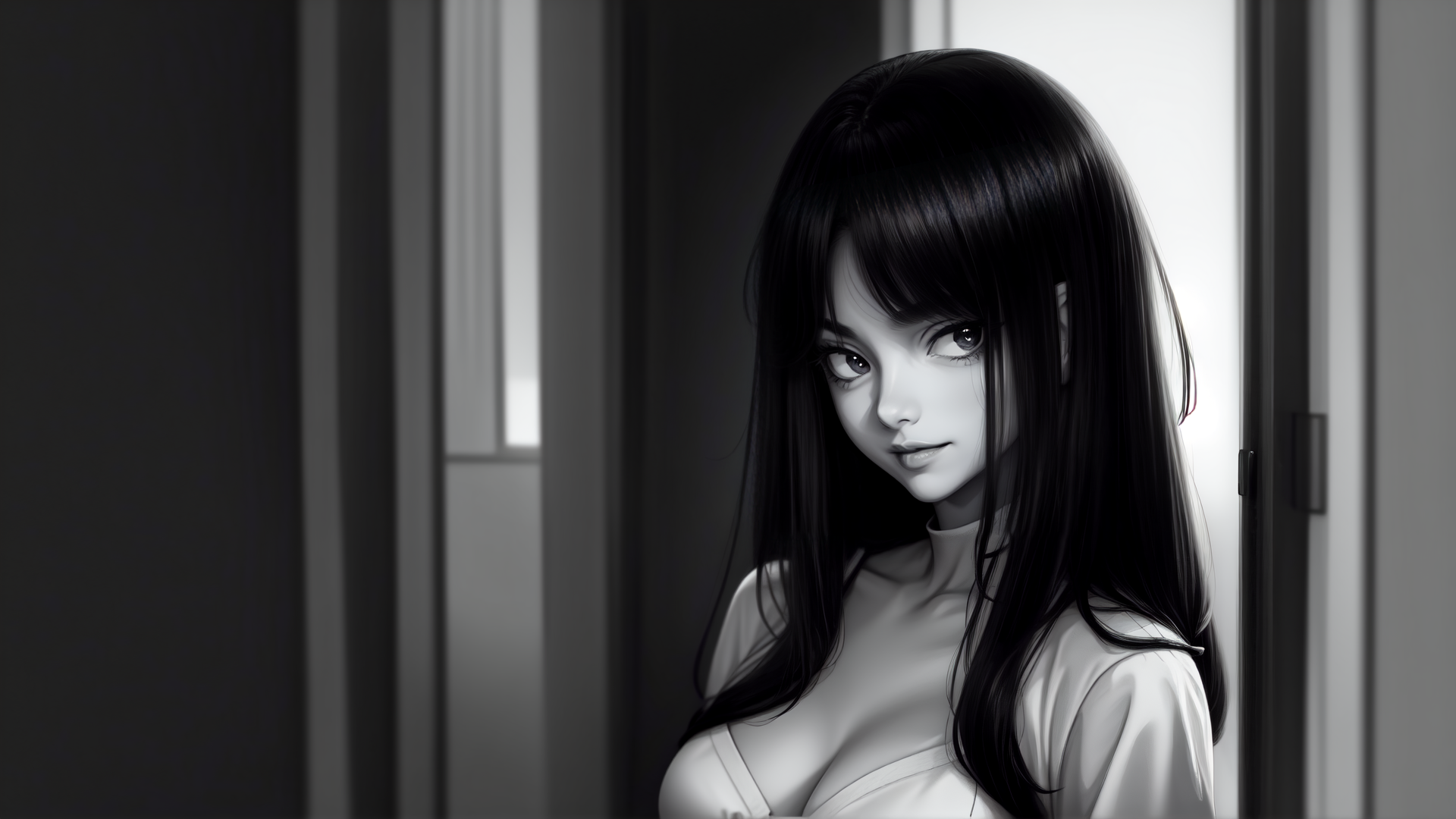 AI generated wallpaper featuring woman, hair, dress