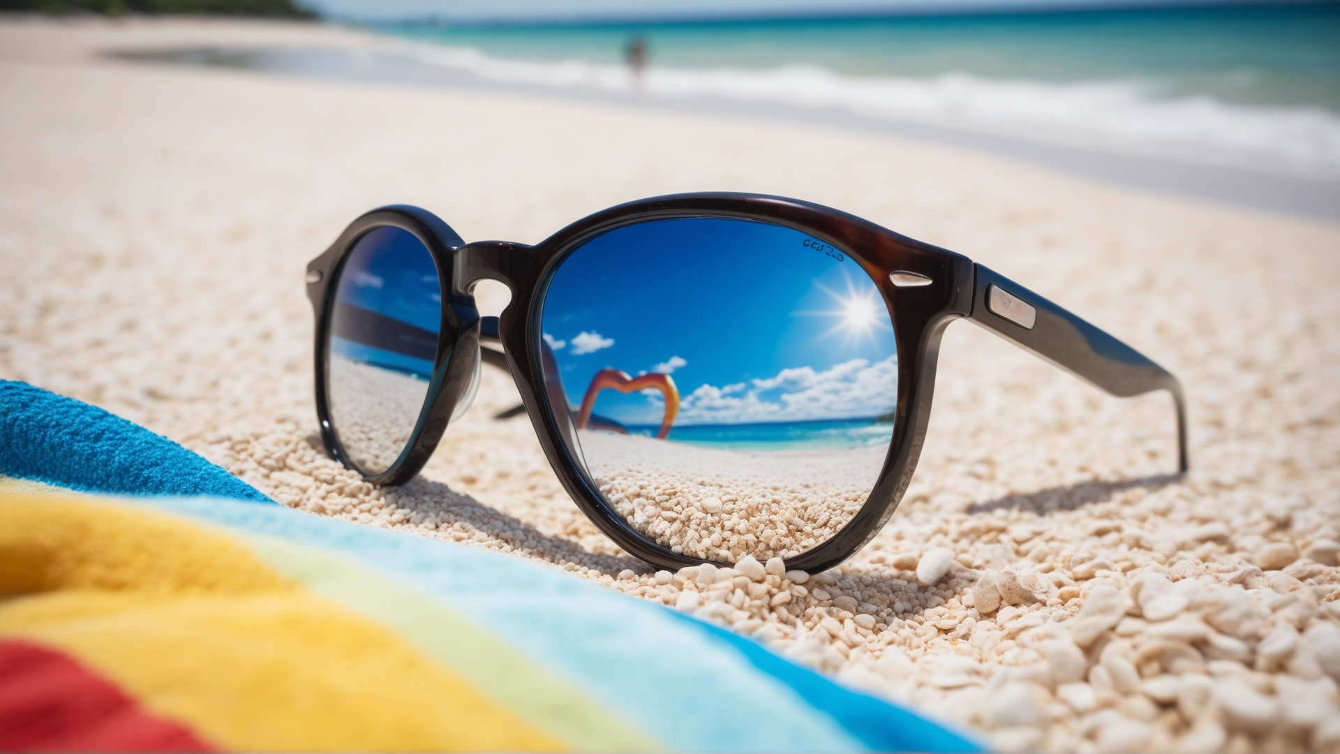 AI generated wallpaper featuring sunglasses, beach, towel