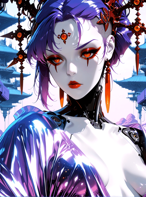cyborg, woman, robot, anime, character, gears, ears, hair, jewelry, sleeve