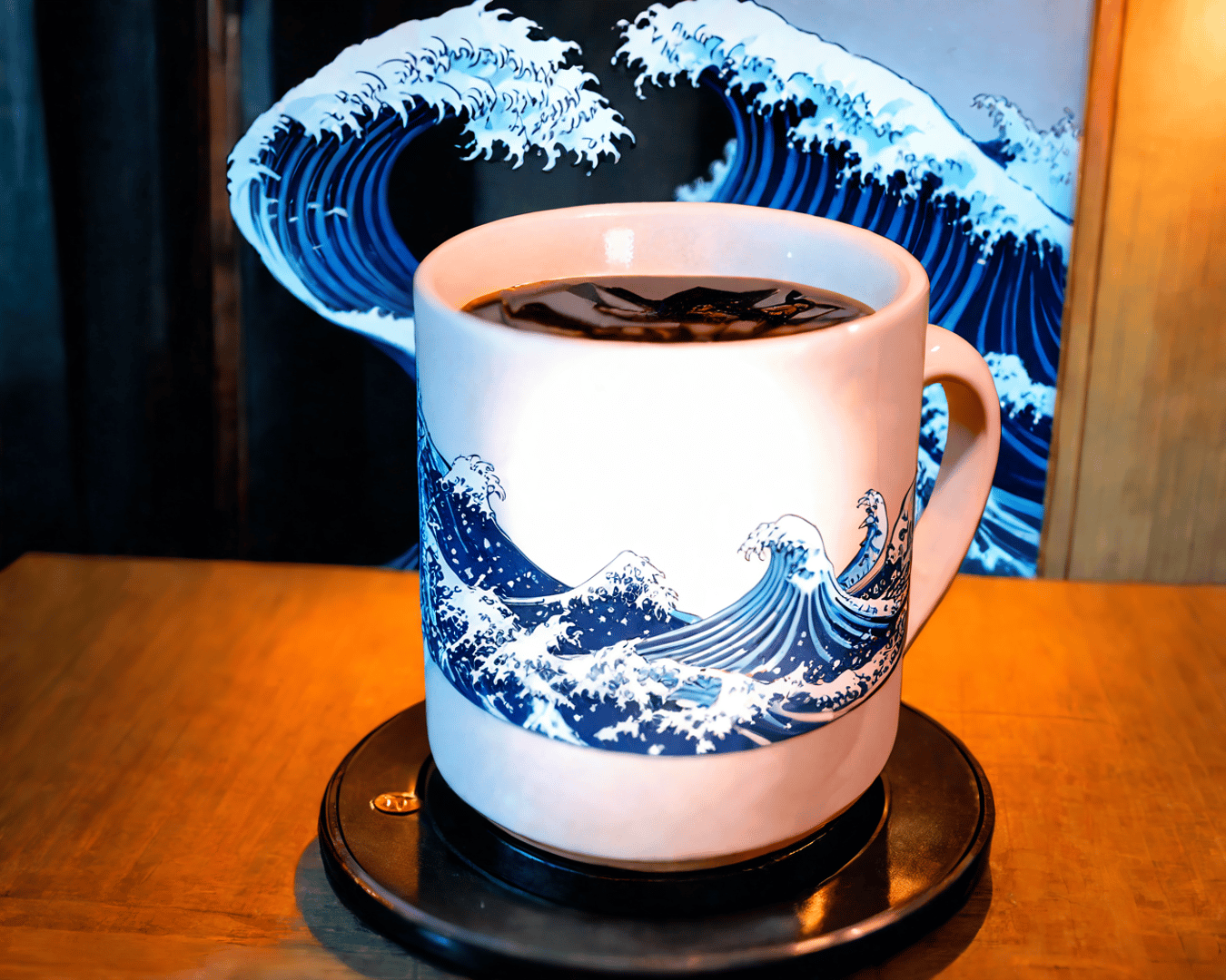 AI generated wallpaper featuring cup, wave, print