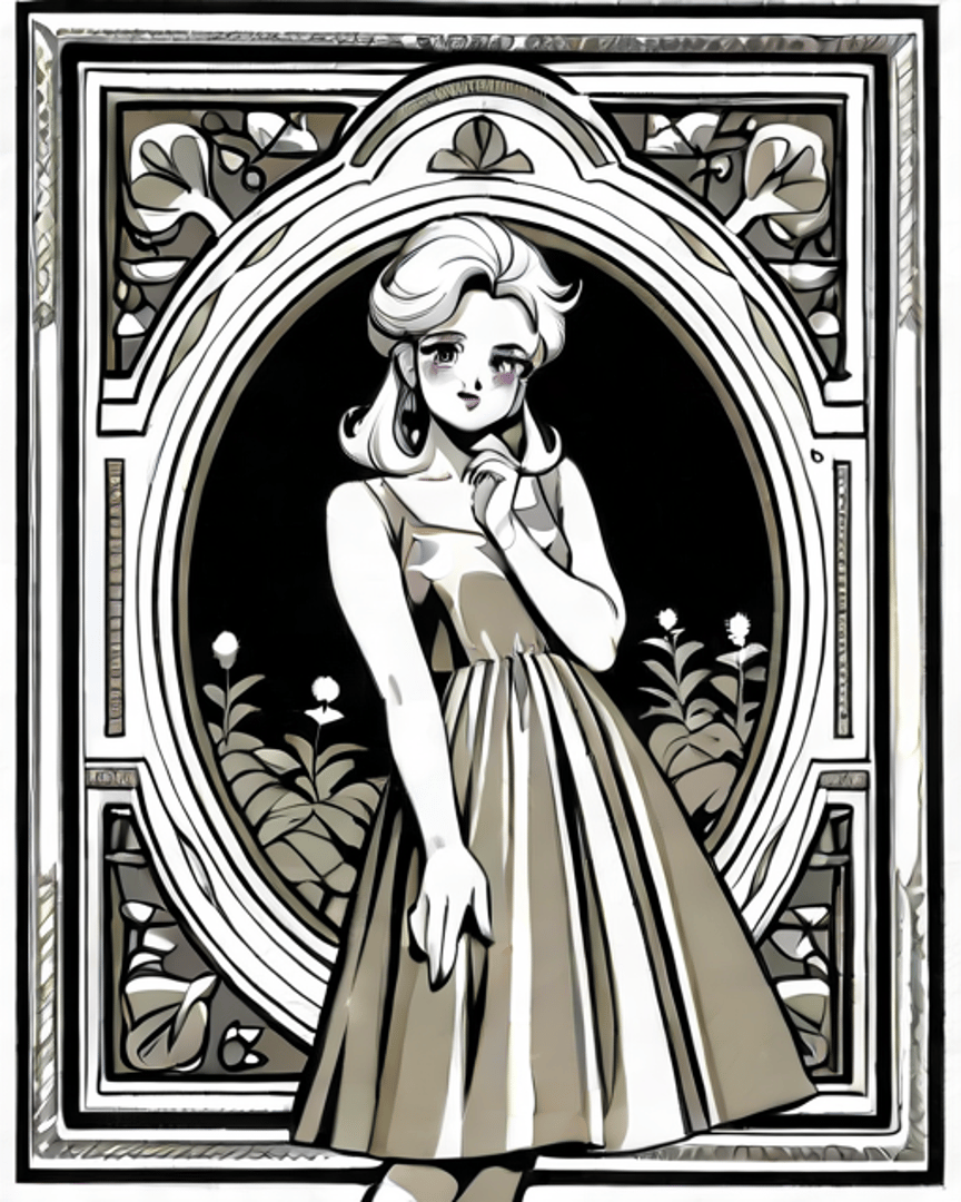 AI generated wallpaper featuring woman, dress, frame