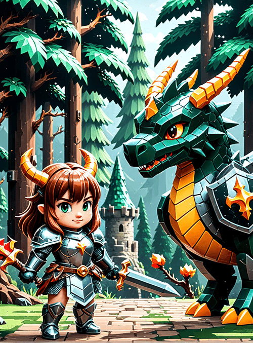dragon, knight, forest, castle, sword