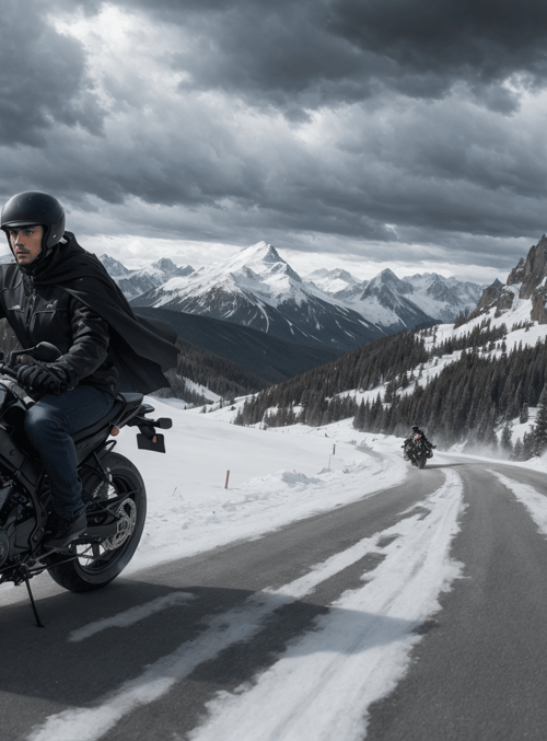 motorcyclist, mountain, road