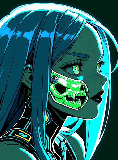 cyborg, girl, skeleton, mask, hair, goggles, ears, neck, shoulders, collar