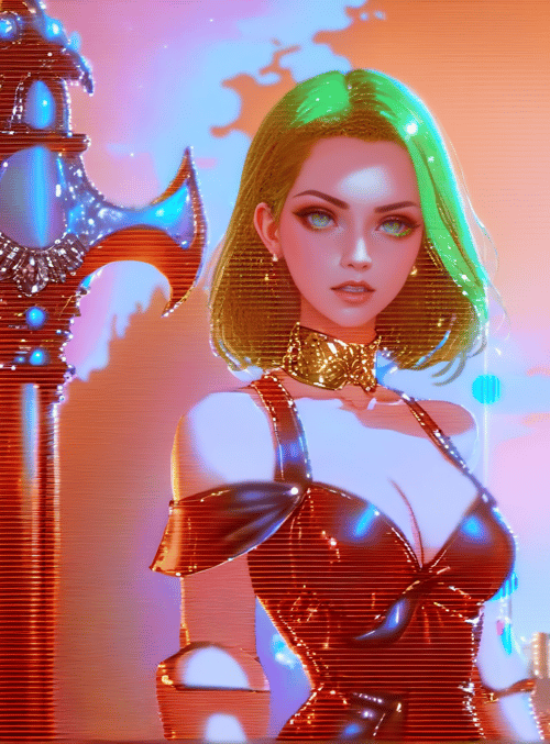 woman, giant axe, cityscape