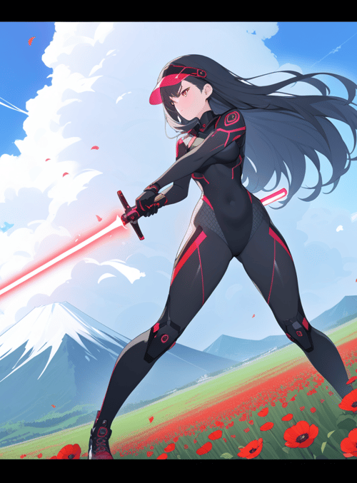 anime character, sword, poppy field