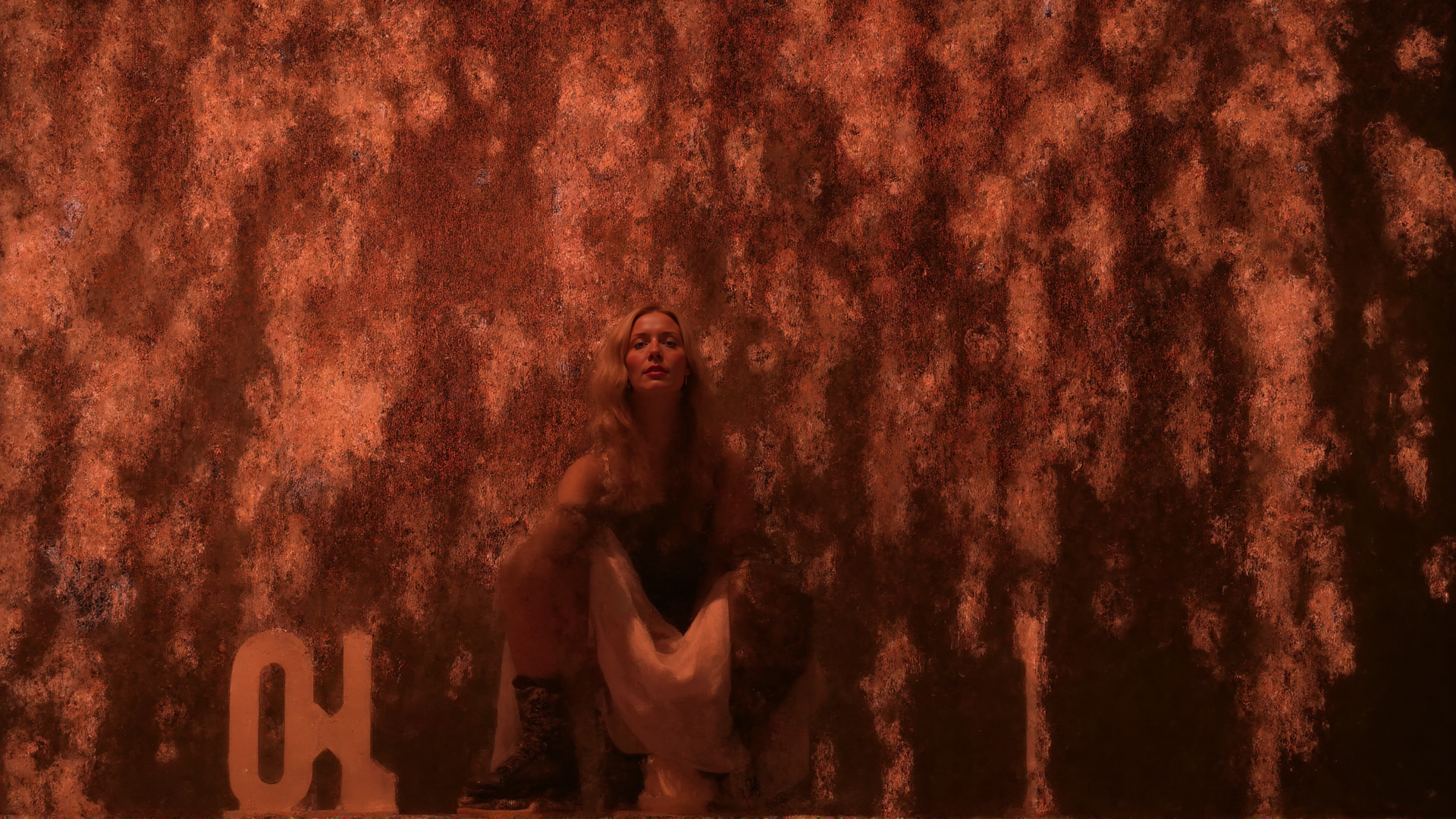 AI generated wallpaper featuring woman, wall, text, fabric