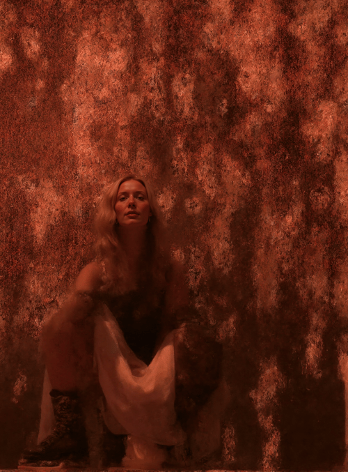 woman, wall, text, fabric