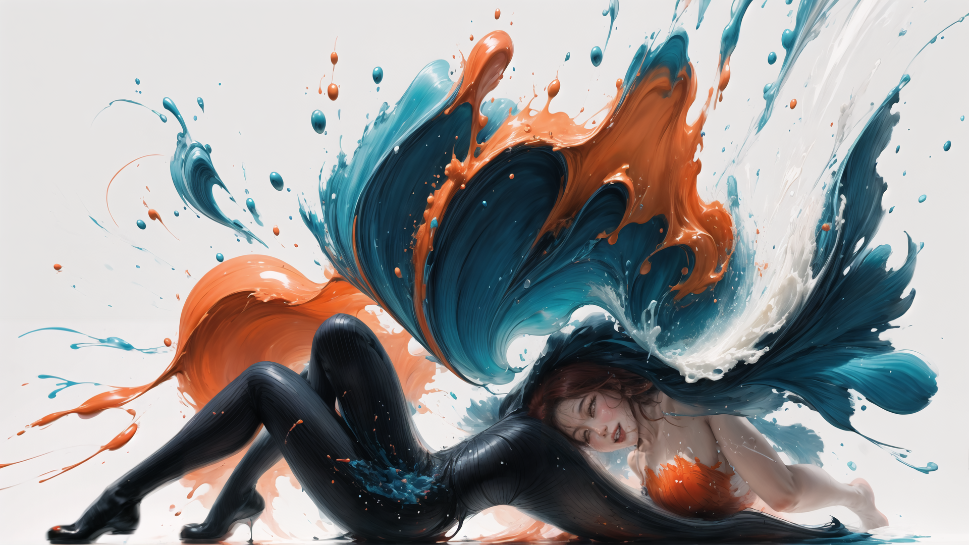 AI generated wallpaper featuring woman, paint, surreal