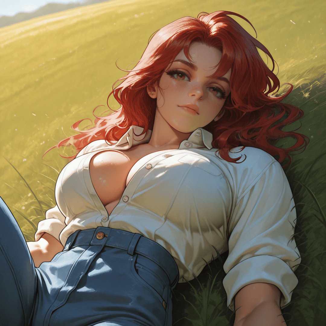 AI generated wallpaper featuring woman, red hair, shirt