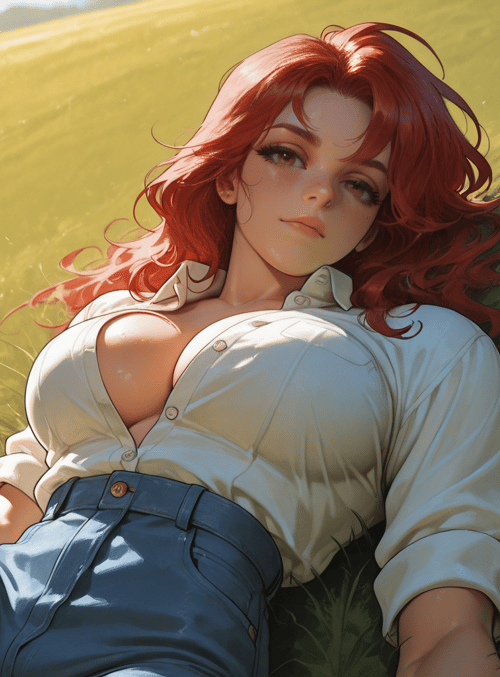 woman, red hair, shirt