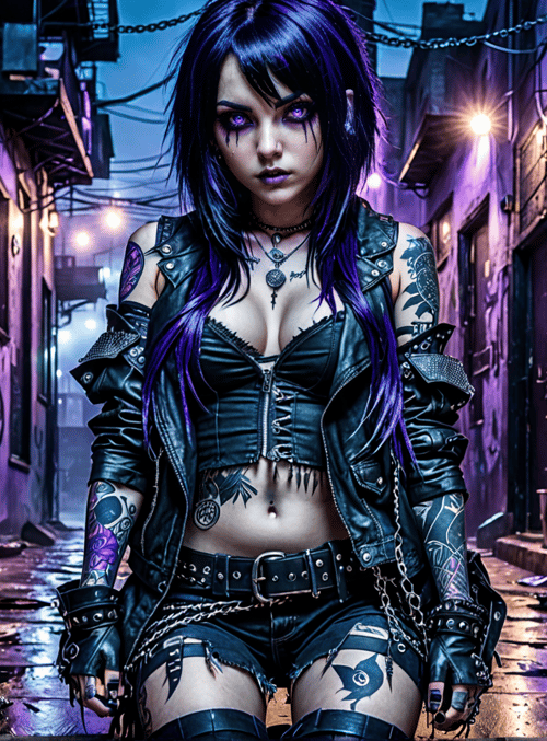 cyberpunk woman, graffiti alley