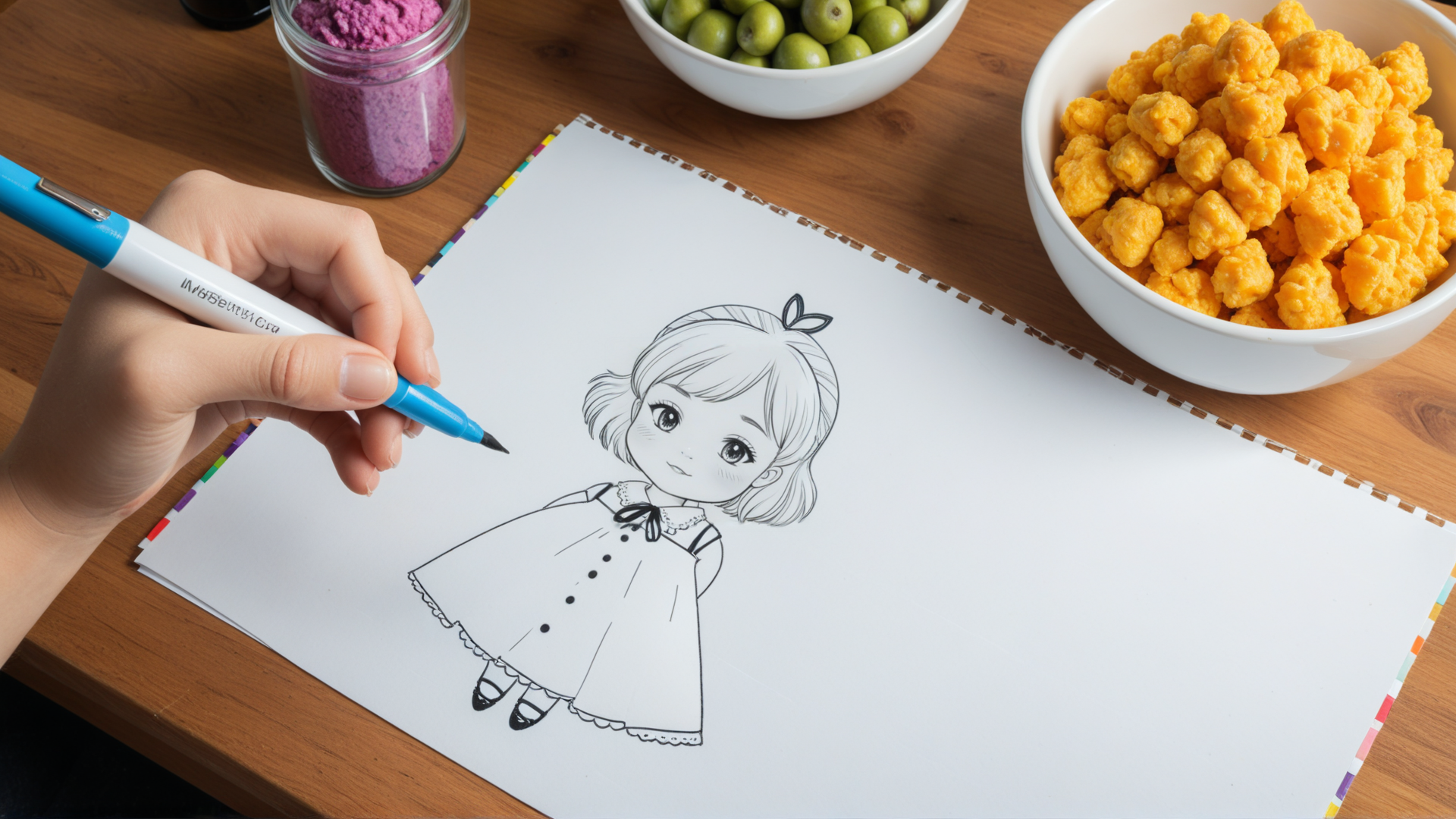 AI generated wallpaper featuring hand, drawing, snack