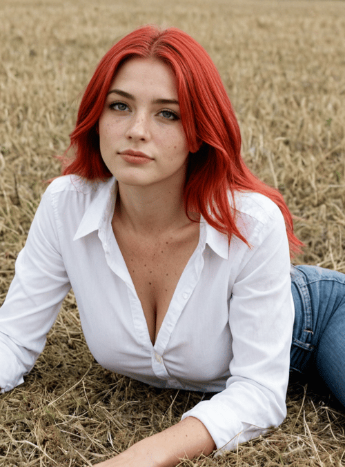 woman, field, grass
