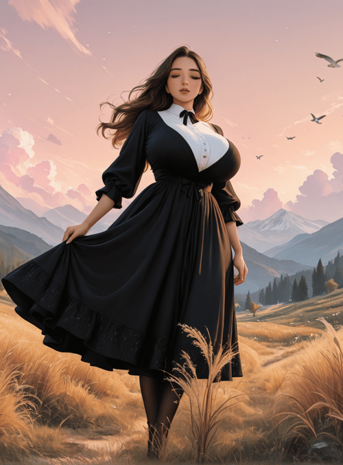 woman, landscape, bird