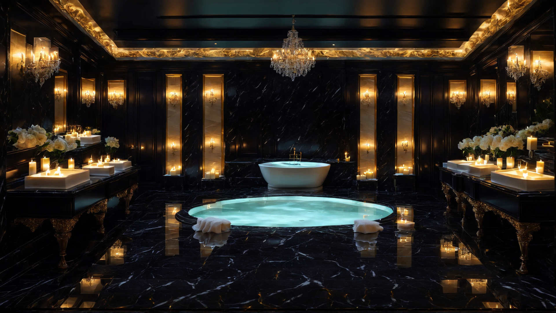 AI generated wallpaper featuring bathroom, bathtub, candles