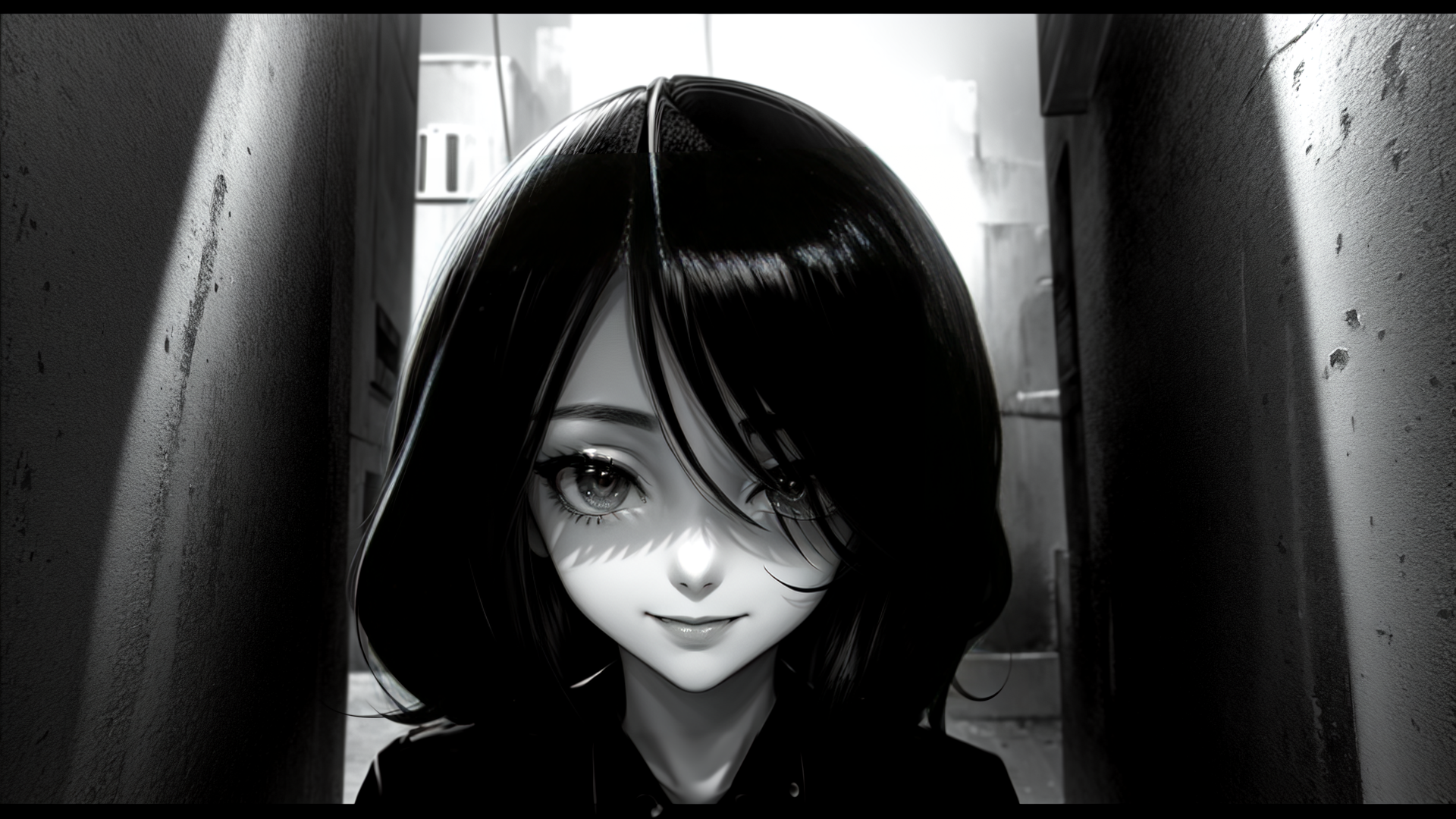 AI generated wallpaper featuring girl, anime, alley