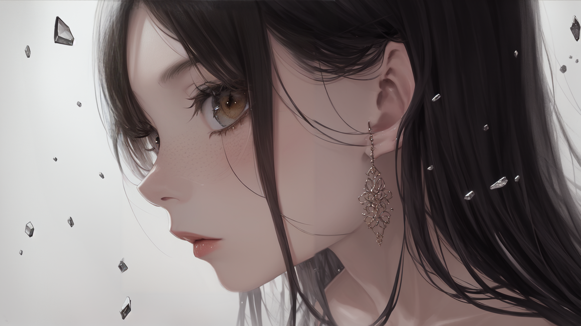 AI generated wallpaper featuring girl, hair, earring