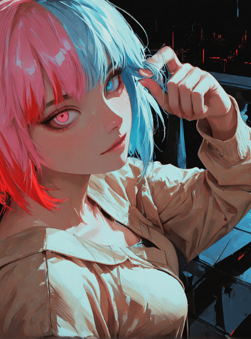 girl, cyberpunk, anime, character, urban, balcony