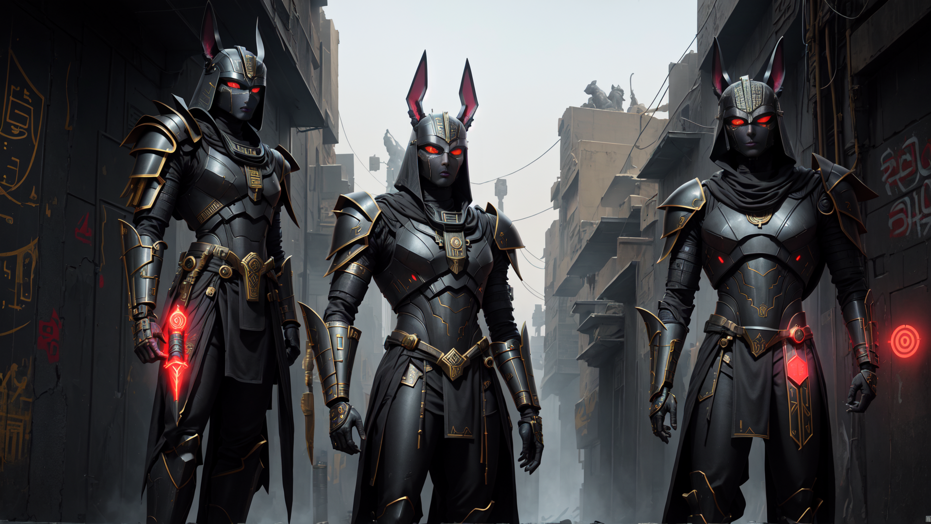 AI generated wallpaper featuring warriors, aliens, soldiers