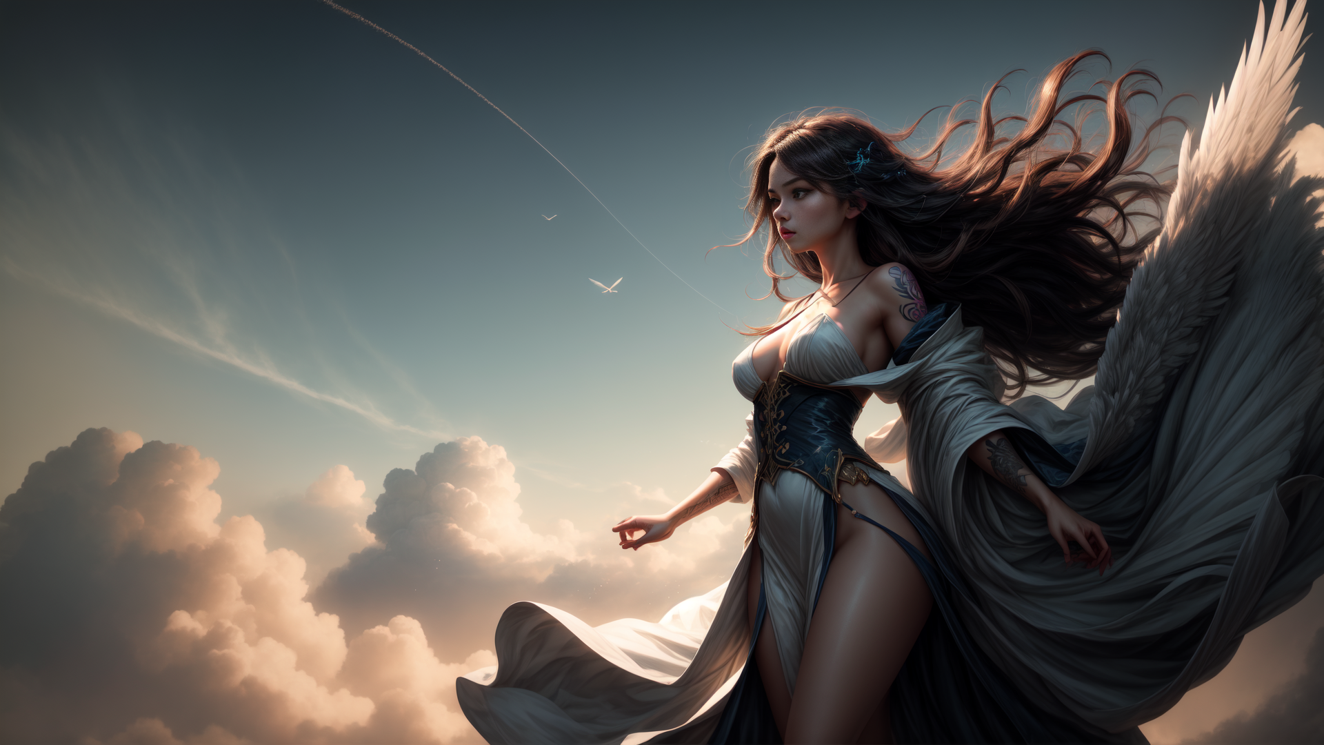 AI generated wallpaper featuring angel, woman, wings